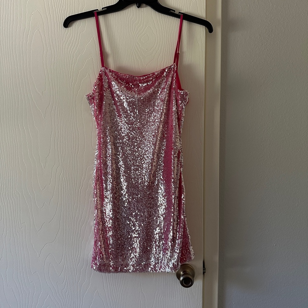 12th Tribe Pink Charlotte Sequin Mini Dress
